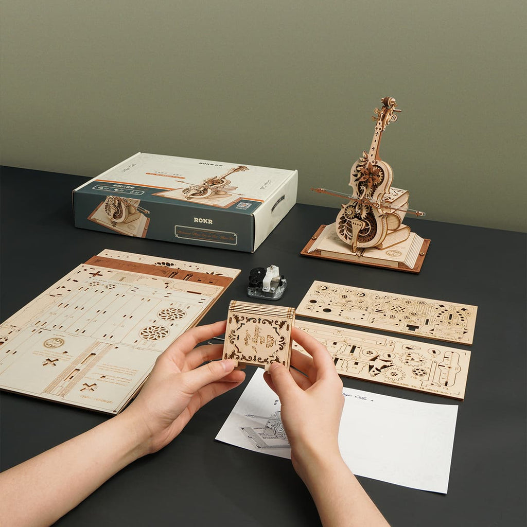 Rolife Magic Cello Mechanical Music Box 3D Wooden Puzzle AMK63