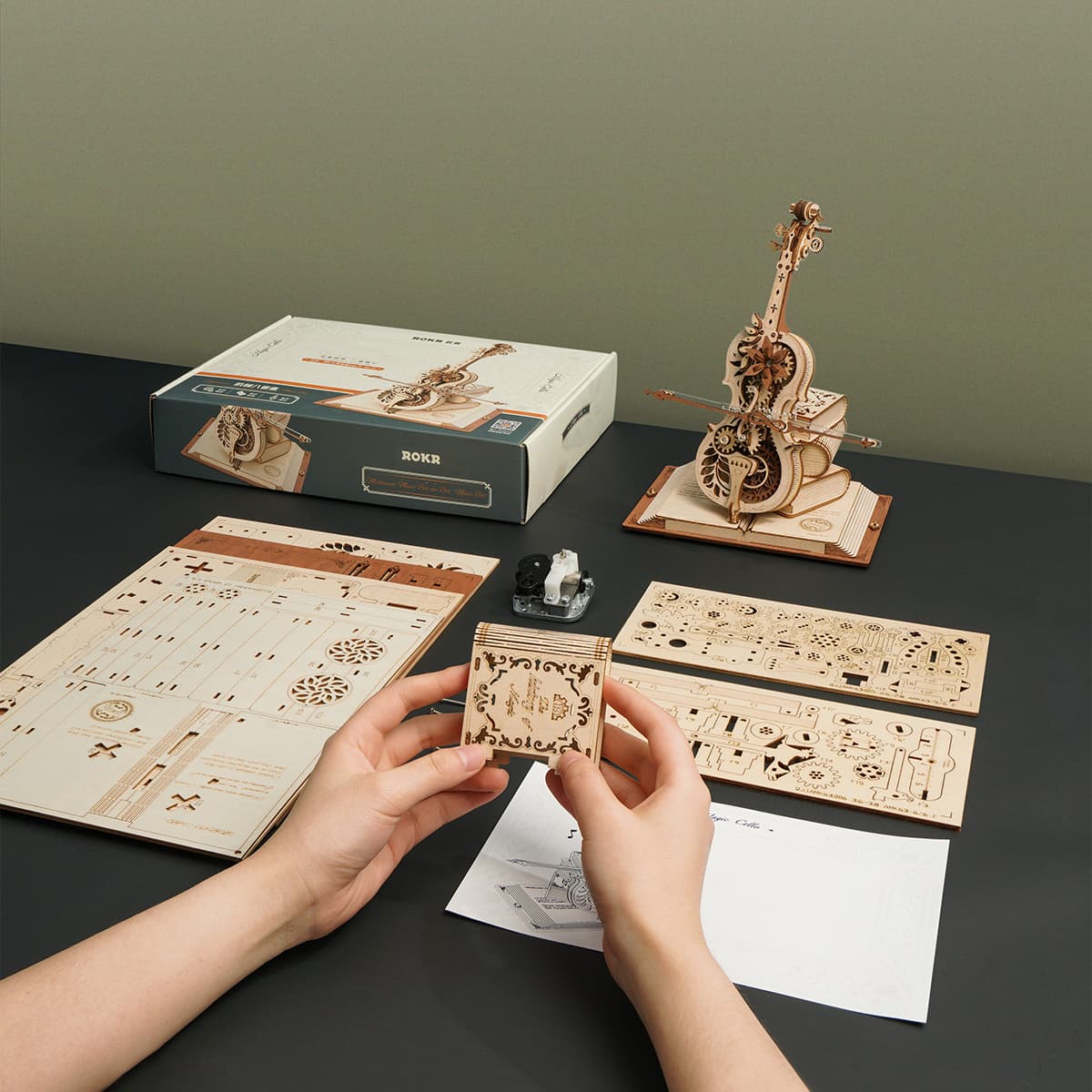 Rolife Magic Cello Mechanical Music Box 3D Wooden Puzzle AMK63
