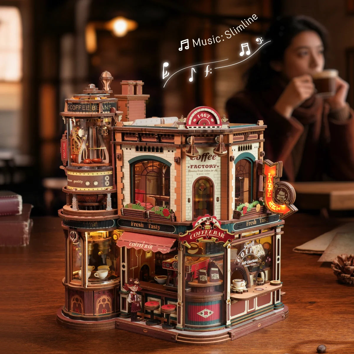 Rolife Dream Coffee Factory Music Box Wooden 3D Puzzle EAB02