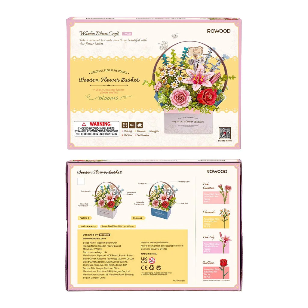 Rowood DIY 3D Puzzle - Wooden Flower Basket TW03H