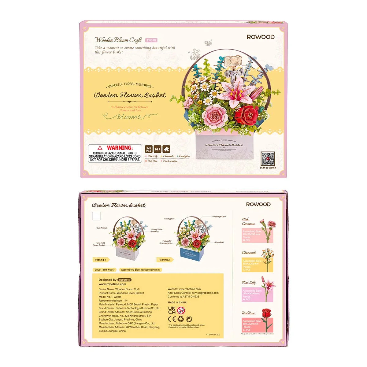 Rowood DIY 3D Puzzle - Wooden Flower Basket TW03H
