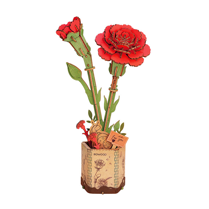 Rowood DIY 3D Wooden Flower Puzzle  Red Carnation Model Decoration TW052