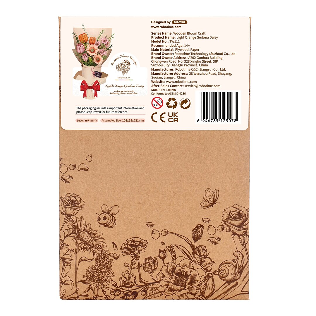 Rowood DIY Wooden Light Orange Gerbera TW111